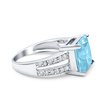 Princess Cut Art Deco Engagement Ring Simulated Aquamarine CZ 925 Sterling Silver